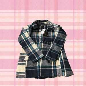 Me Jane Kids Plaid Pea Coat - Navy, Cream, and Blue